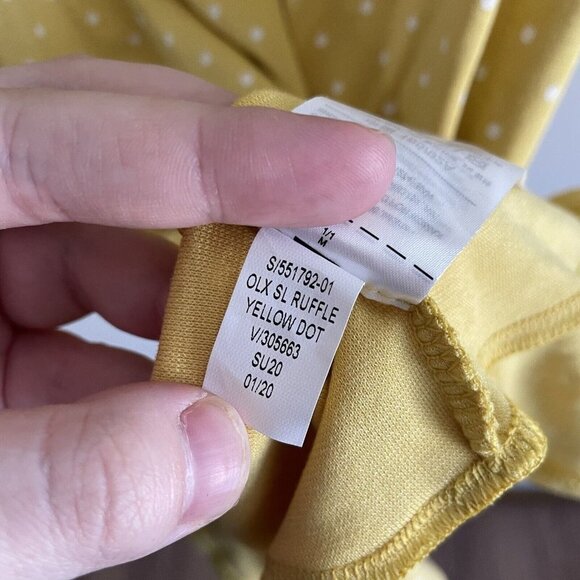 Old Navy Wmn M Yellow W/White Polka Dots Ruffled Zip Back Midi Shift Dress NWT - Picture 9 of 10